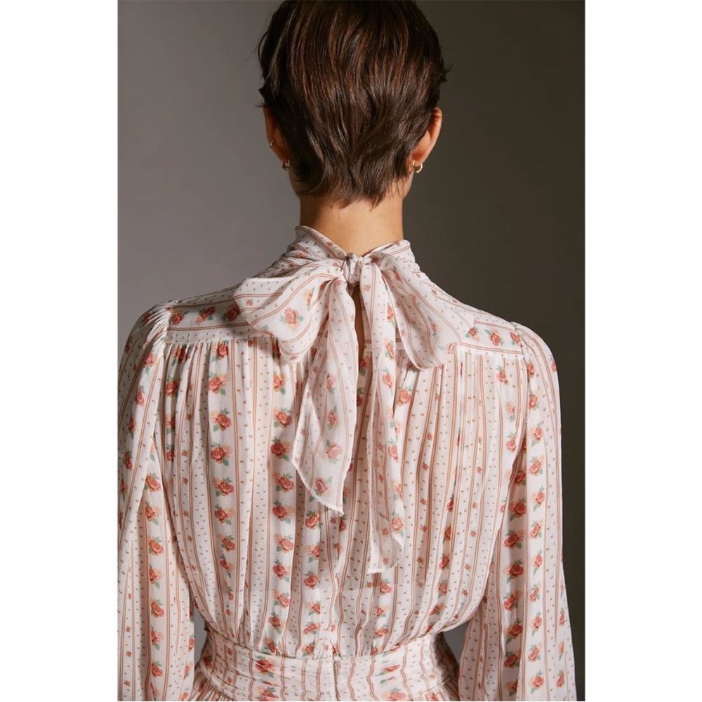 Anthropologie Let Me Be Mock Neck Georgette Floral Mini Dress Sz SP - Picture 5 of 16